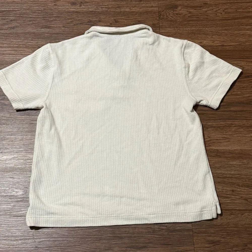 Banana Republic Men's Texture Striped Cream Polo Shirt With Pocket Size Medium